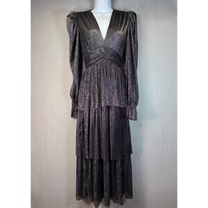 Sabina Musayev Women's‎ Black Marais Semi-Sheer Midi Dress X-Small Holiday NYE